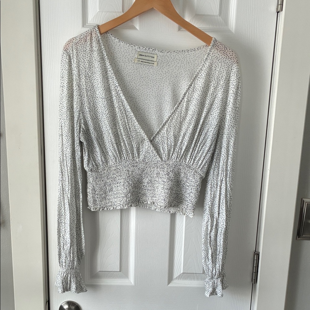 Urban Outfitters Cream Patterned V-Neck Blouse